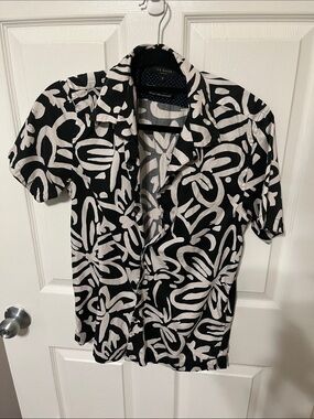 Ted Baker Black & White Abstract Floral Shirt